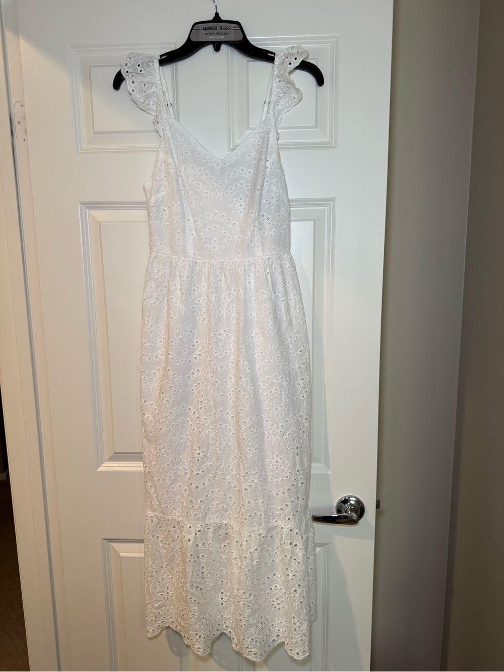 White Eyelet Ruffle Strap Maxi Dress Size Small NWT